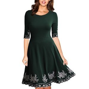 Dark Green Embroidered Swing Dress fits size 10